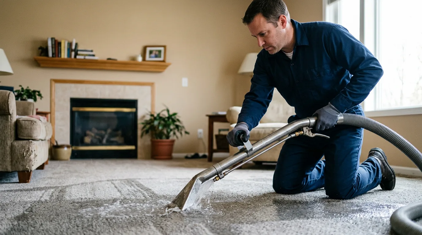 Water damage restoration technician working near Kellerton, IA